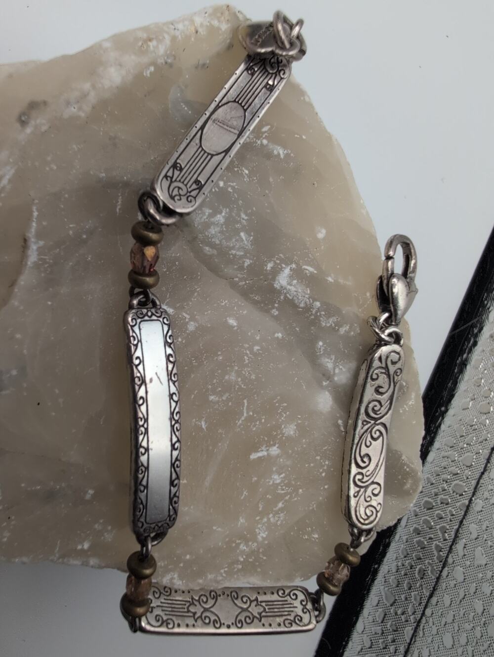 Brighton Bracelet Silver Gold Bronze Crystal Beads Panels Art Deco Retired VTG